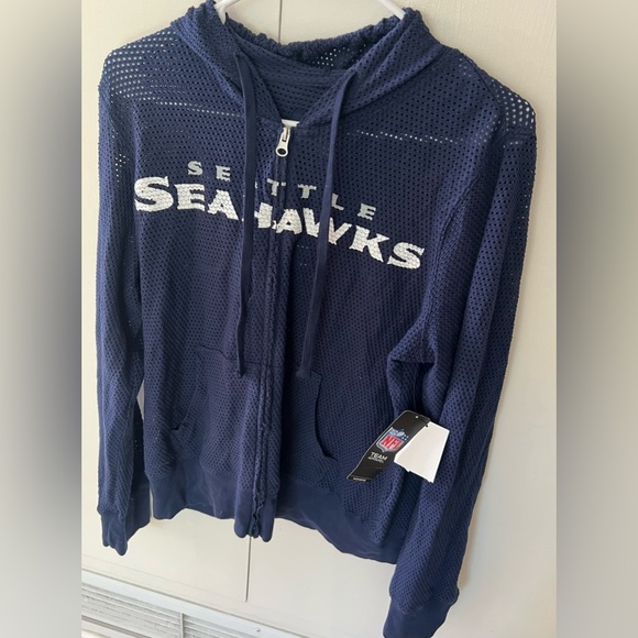 NWT Seattle Seahawks mesh hooded full zip jacket Navy Blue women’s L - Picture 2 of 14